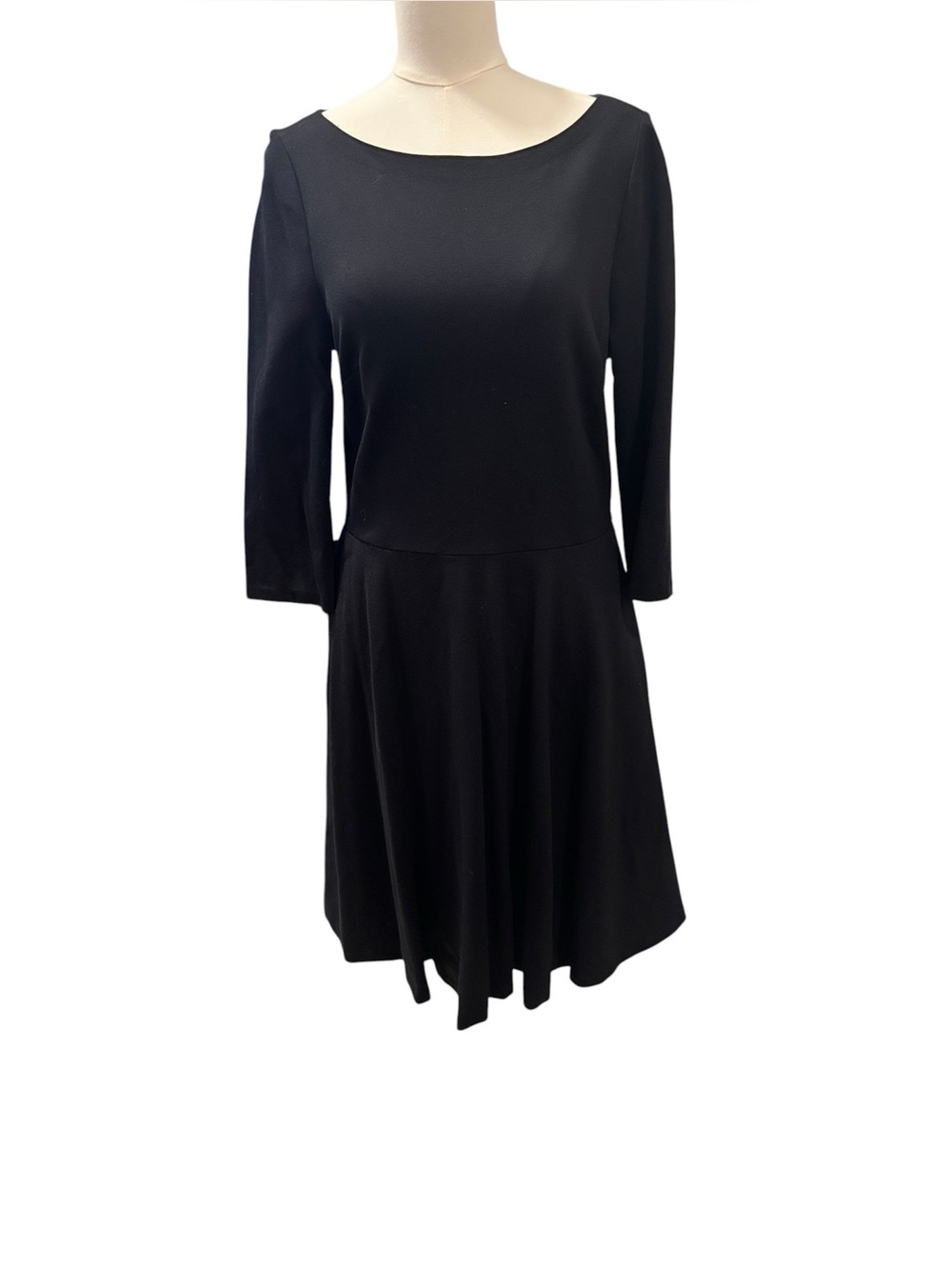 Kate Spade Black Fit & Flare Dress Large 3/4 Sleeve Stretch Classic